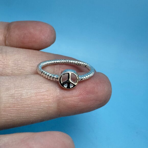 Sterling Silver 925 Peace Symbol Beaded Band Minimalist Stackable Ring Size 9 - Picture 5 of 8